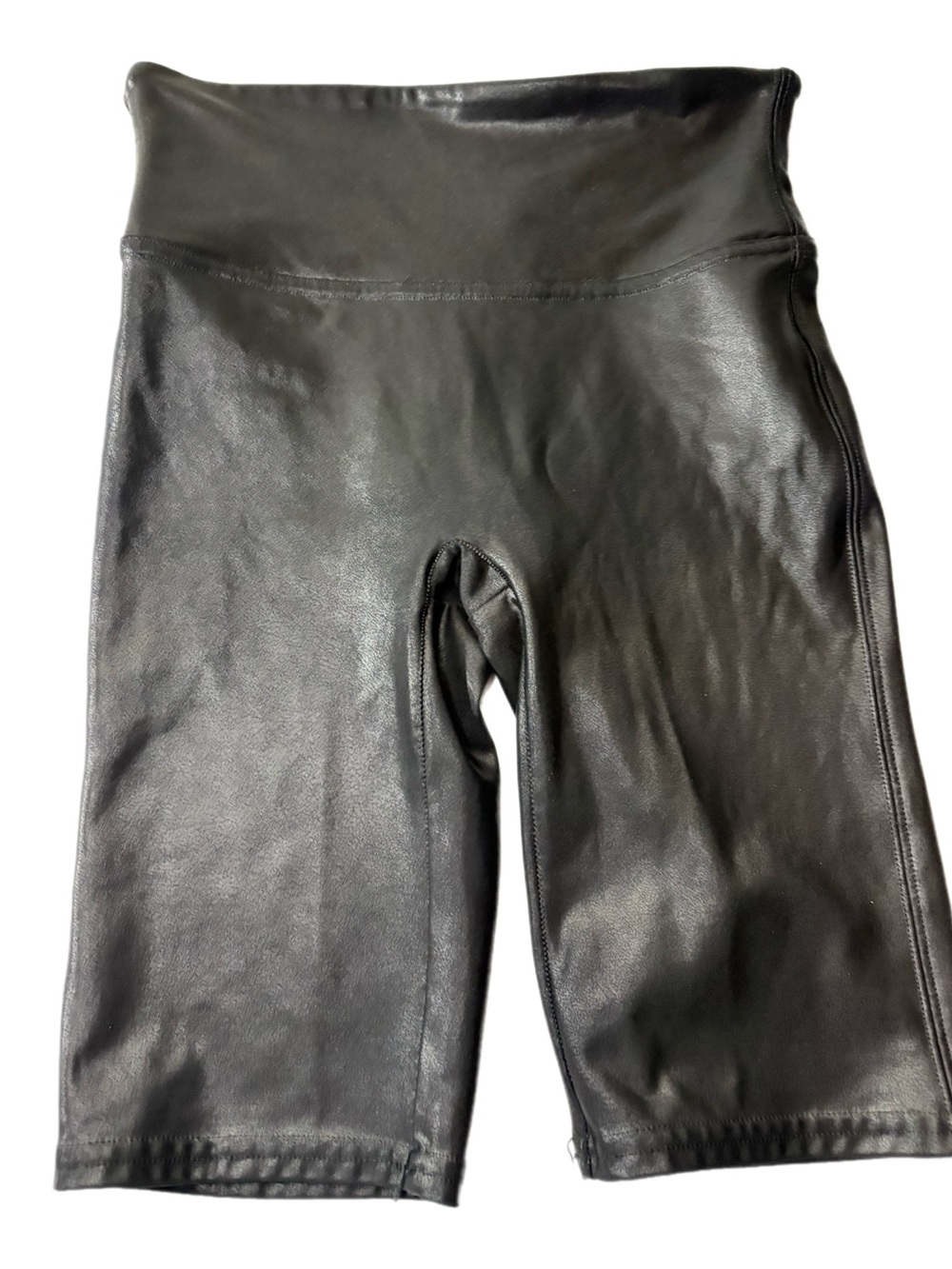 SPANX High-Waist Black Faux Leather Bike Shorts